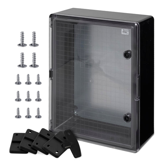 BOXEXPERT® Outdoor distribution box waterproof [ABS plastic IP65 enclosure with viewing window] black (Fleet series) 500x400x180mm | Outdoor control cabinet | Wall-mounted cabinet | Industrial enclosure | Empty enclosure