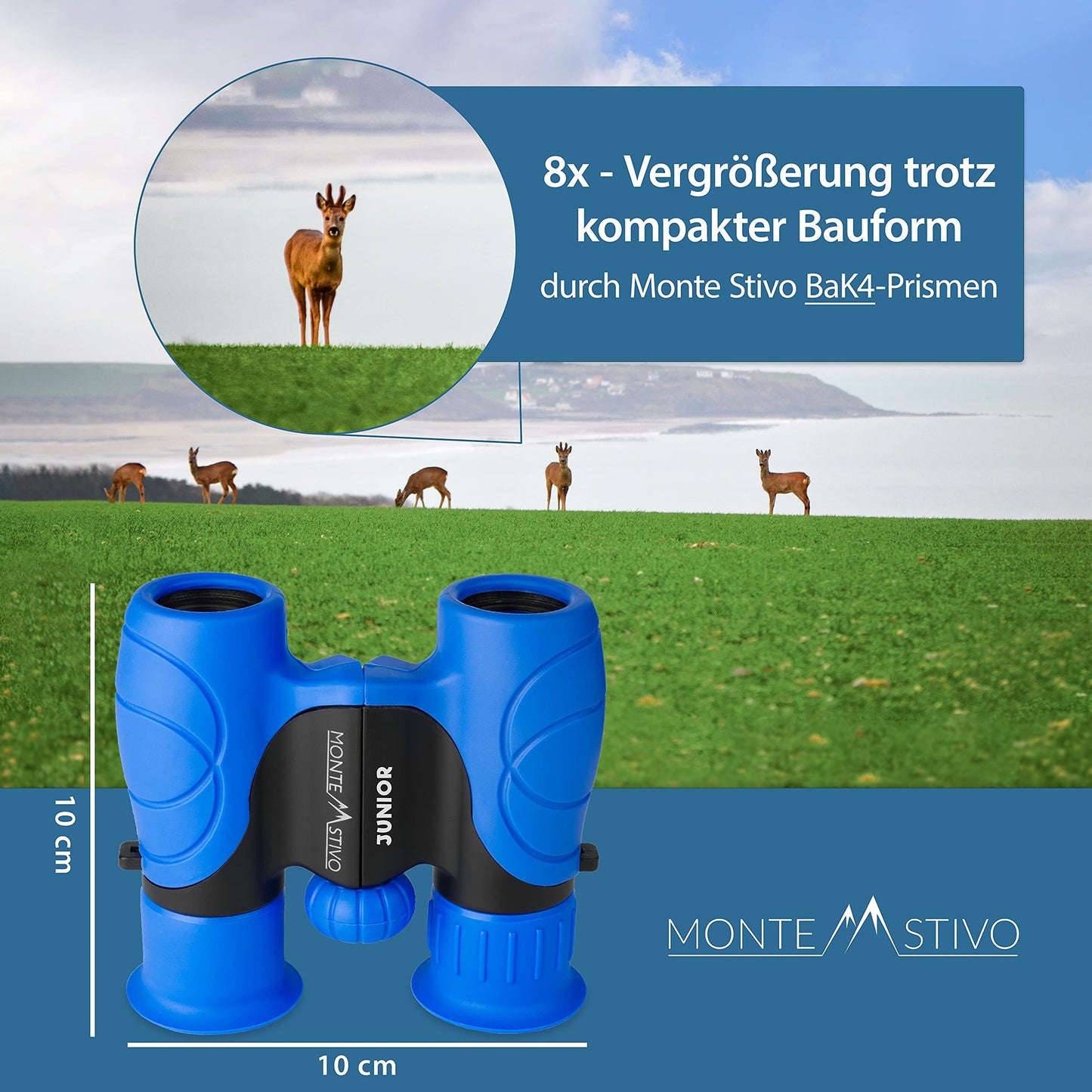 Monte Stivo® Junior | Award-winning binoculars for children 8x21 with magnifying glass & compass | Toy set for boys and girls aged 4 years and up.