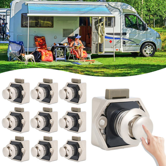 10 Piece Push Button Catch Door Lock, Metal Push Button Lock, Keyless Motorhome Lock Drawer Lock, Cabinet Door Knob Lock for RV Camper Caravan Van Motorhome Yacht Ship Boat