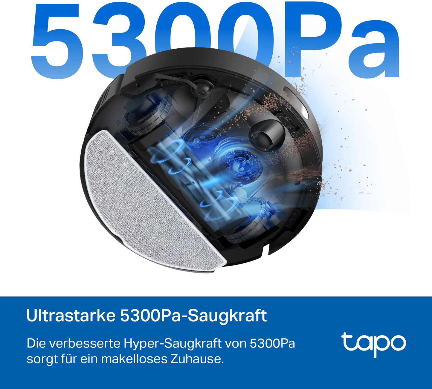 Tapo RV30 Max Plus robot vacuum with mopping function and automatic dust disposal station, 5300Pa ultra strong suction power, LiDAR+IMU dual navigation, Alexa & Google Assistant voice control, APP.