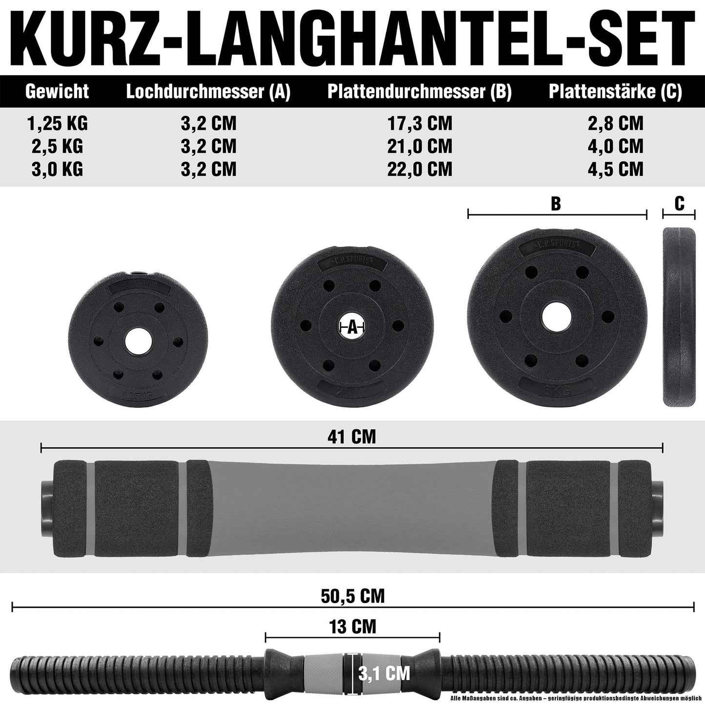 C.P. Sports 2in1 dumbbell & barbell set 30kg / 40kg | Weight plates - Weights - Barbell bars | Adjustable dumbbells - Barbell set for strength training, fitness, home gym (blue-black - 40kg set)