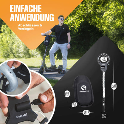 firstsafe® E scooter lock | handcuff lock for the E scooter | cut-resistant & with silicone | ideal scooter lock (56 cm with bag)