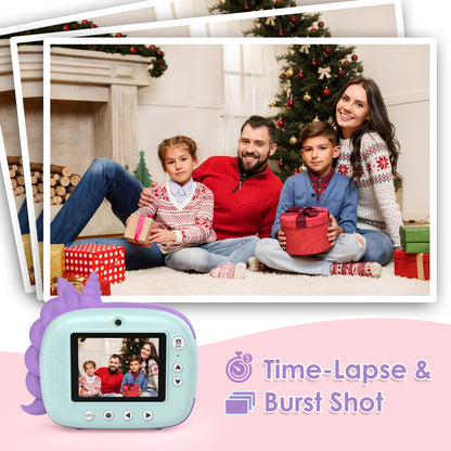 HiMont Kids Camera Instant Camera, Digital Camera for Kids with printing paper & 32G TF Card, Video Camera with colored pens & fun accessories, Gift for Kids aged 3-14 (Green)