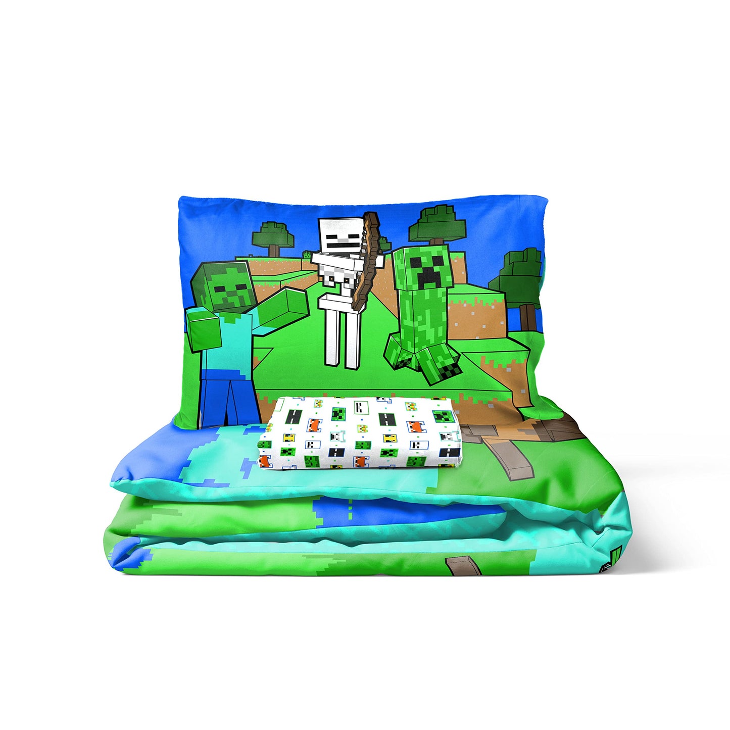 Jay Franco Minecraft Creative Mode 100% cotton 3-piece bedding set 135x200cm single bed size - duvet cover + fitted sheet 90x200 cm + pillowcase 50x70 cm
