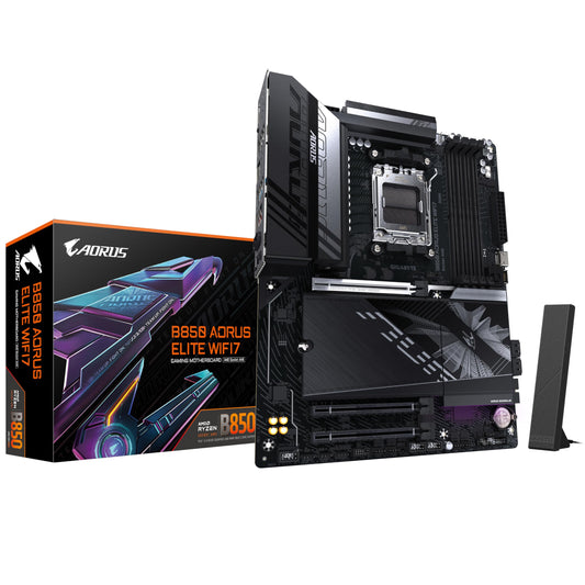 GIGABYTE B850 AORUS Elite WIFI7 Motherboard - AMD Ryzen 9000 Series CPUs, 14+2+2 phase digital VRM, up to 8200MHz DDR5 (OC), 1xPCIe 5.0 + 2xPCIe 4.0 M.2, 2.5 LAN, WiFi 7, USB 3.2 Gen 2x2