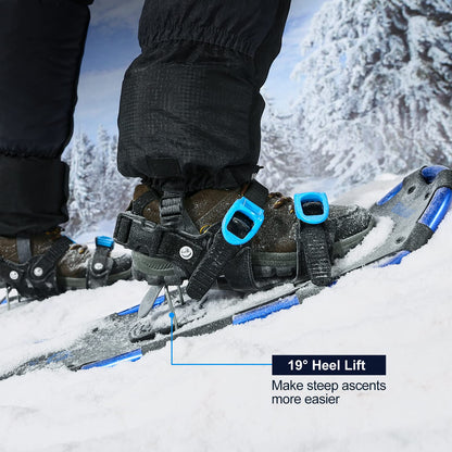 Odoland snowshoes with climbing aid Allround 4 IN 1 for women and men with hiking poles, waterproof gaiters and carrying bag, from shoe size 30 INCH Blue