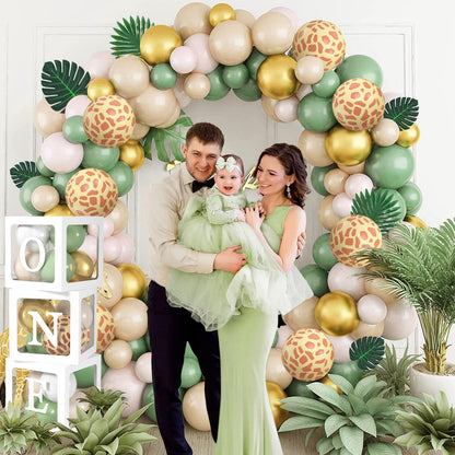 Jungle Safari Decor 1st Birthday Boy Wild One Birthday Decor with Sage Green Balloons Garland Balloon Box Safari Kids Birthday Decor Baby Shower Baptism Tropical Birthday Party Decor