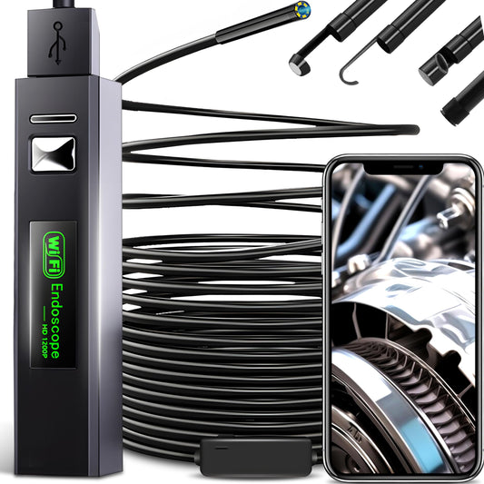Retoo WiFi Endoscope Camera Mobile Endoscope Inspection Camera Pipe Camera 720P HD with LED Light for Android OS Windows Tablet PC IP67 Snake Camera Waterproof 5M