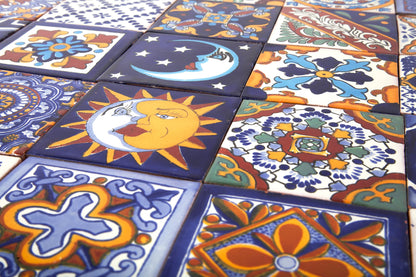 Cerames Mexican Ceramic Tiles Horacio - Set of 30 decorative Mexican mosaic tiles for bathroom, kitchen, shower, stairs, kitchen backsplash | Ceramic mosaic tiles 10.5x10.5 cm