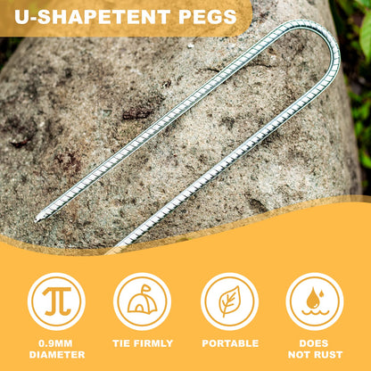 Ground anchor for trampoline, heavy duty metal 32cm ground stakes with U-shape design, galvanized steel pegs with chisel tip end, perfect for securing tents and trampolines (6 Pack, Silver U-shaped).
