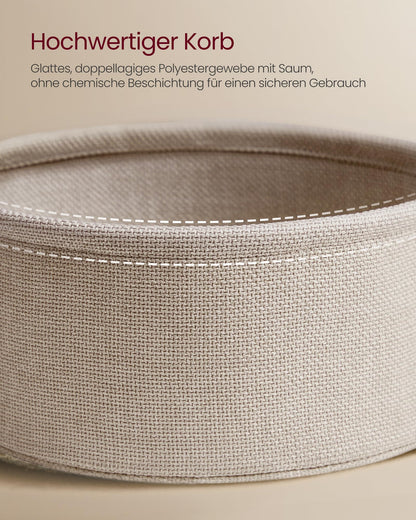 VASAGLE Round Side Table, Small Table, Small Coffee Table, Living Room Table, Fabric Basket, Storage for Living Room Bedroom, Modern Nightstand, Matt White-Camel Brown LET223W10