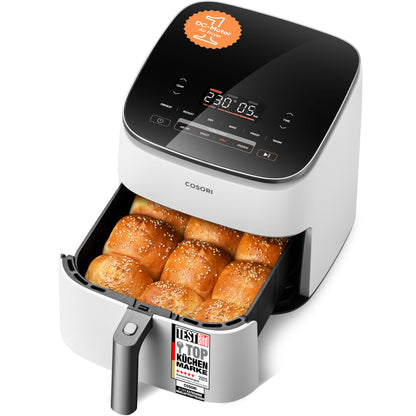 Cosori Turboblaze Hot Air Fryer Airfryer, 9-in-1 Air Fryer XXL 6L, quiet DC motor with 5 speed settings, grilling, baking, fermenting, dehydrating, 87 recipes, 64% energy saving, White