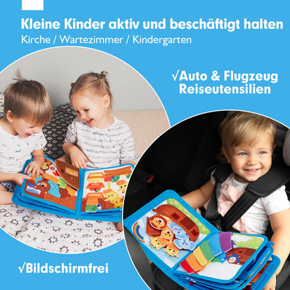 hahaland Quiet Book for 1 year + - Noah's Ark Bible story, 18 classic activities busy board promotes fine motor skills, busy book baptism gift for Montessori toys for 1 2 3 years.