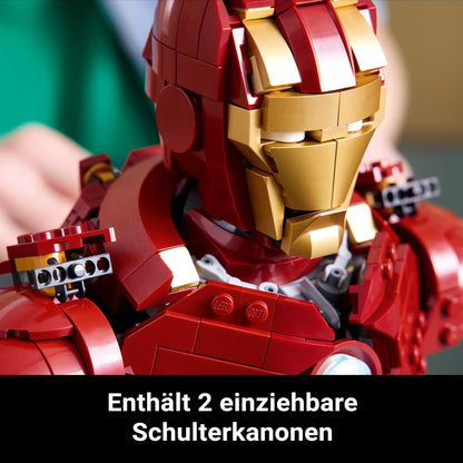 LEGO | Marvel Iron Man MK4 Bust - Adult building set for display including Tony Stark minifigure, with retractable cannons and a swiveling head - Collectible & gift idea for fans - 76327