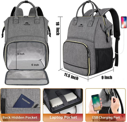 MATEIN Laptop Lunch Backpack, 17 Inch Picnic Backpack for Men and Women with Insulated Cooler Compartment, Waterproof Lunch Cooler Bag with USB Charging Port for Men Business Work Picnic, Gray