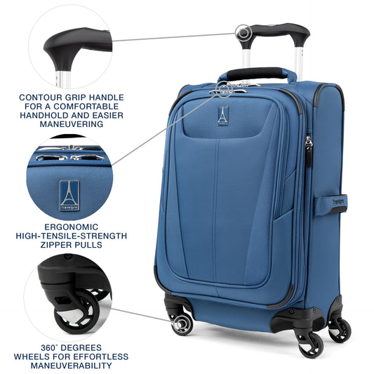 Travelpro Maxlite 5 Softside expandable carry-on with 4 spinner wheels, Lightweight suitcase, Men and women, Azur Blue, compact 51 cm carry-on