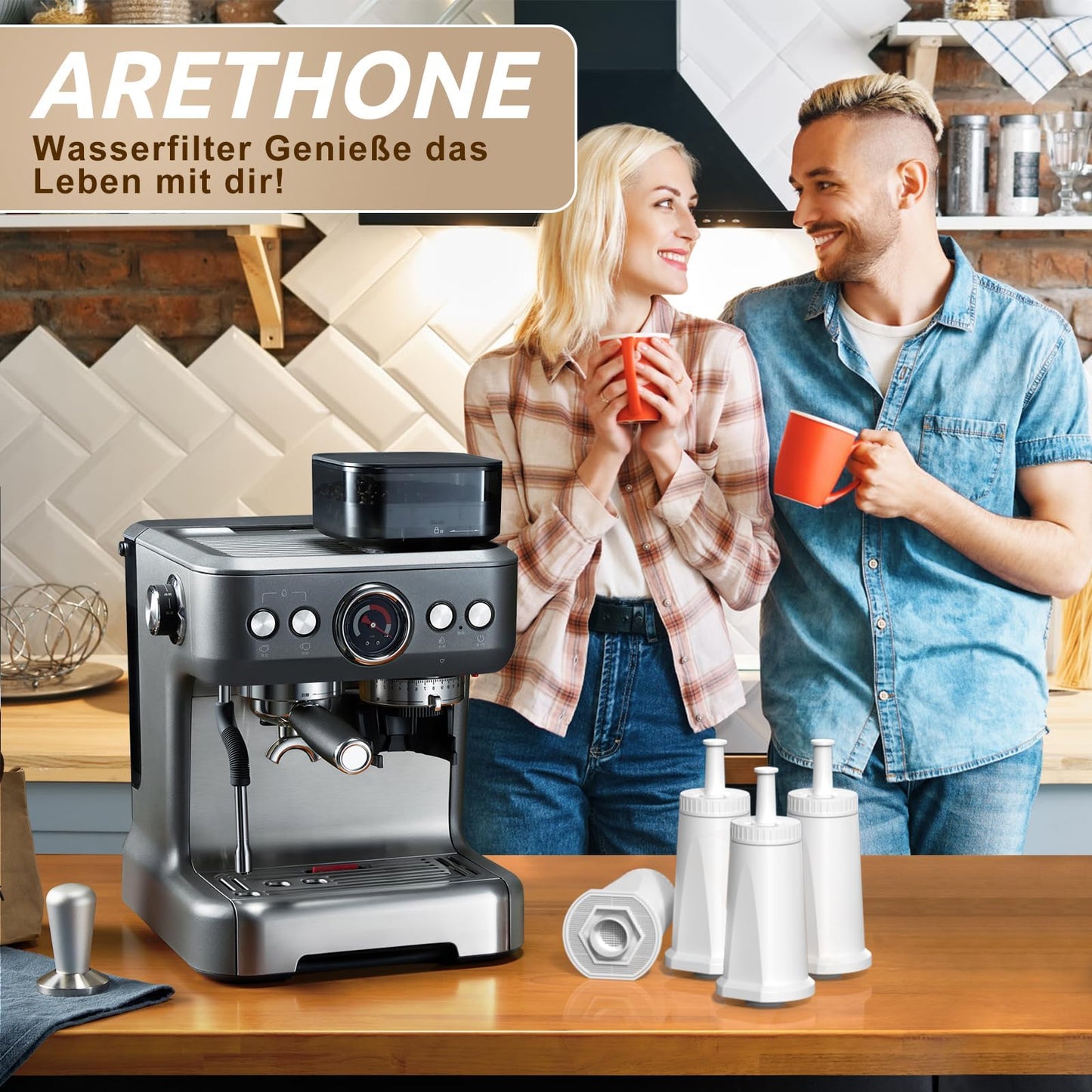 ARETHONE water filter replacement for Sage coffee machine, 4 pieces replacement for Sage Barista Express Pro water filters. Compatible with SES810/SES880/SES920/SES980/SES990/SES875/SES008/BES008.