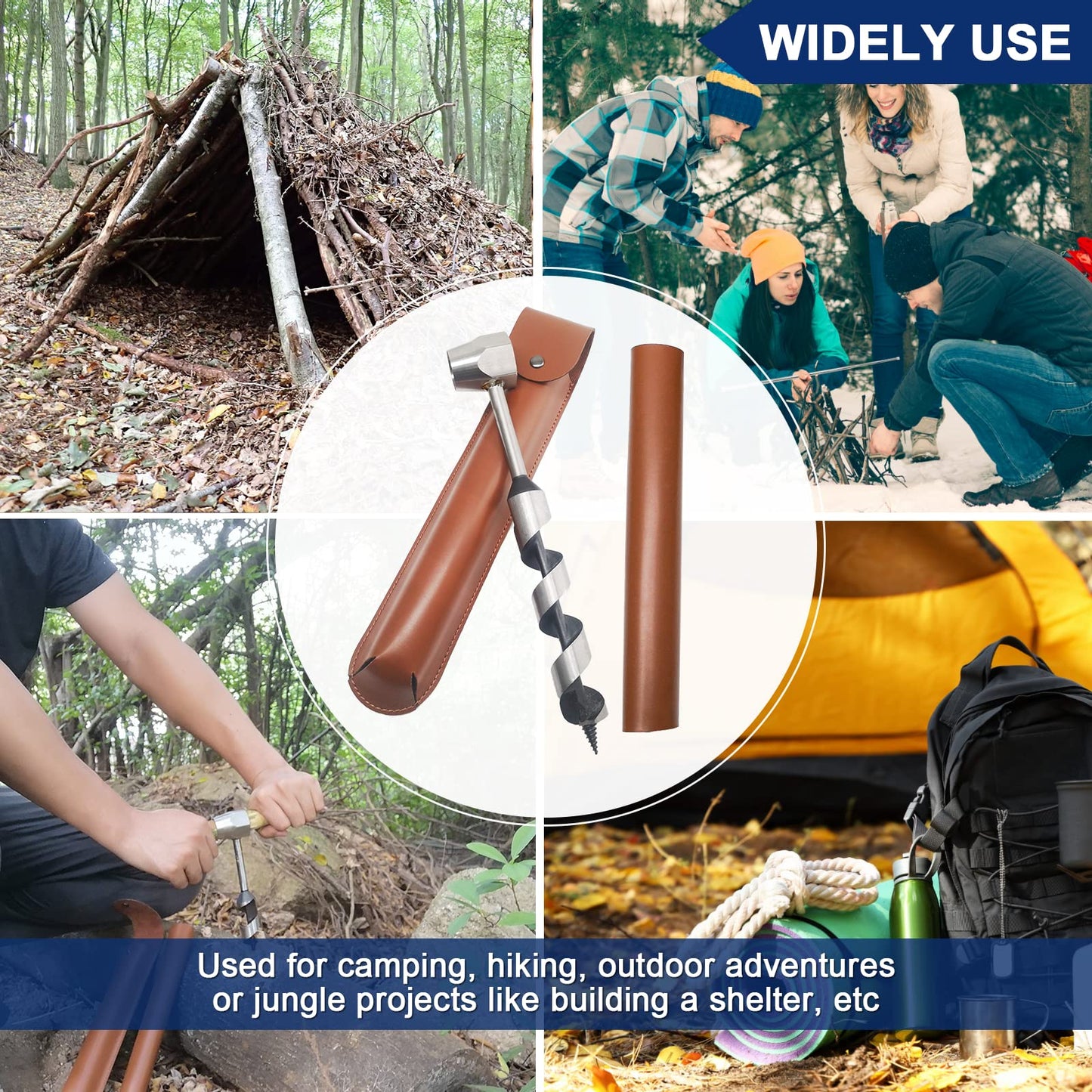 Hand drill Bushcraft Manual screwdriver, Hand drill Outdoor Auger Bushcraft with Holster & Blow Fire Tube, Wood drill Scotch Eye for outdoor/camping/bushcraft settlers.