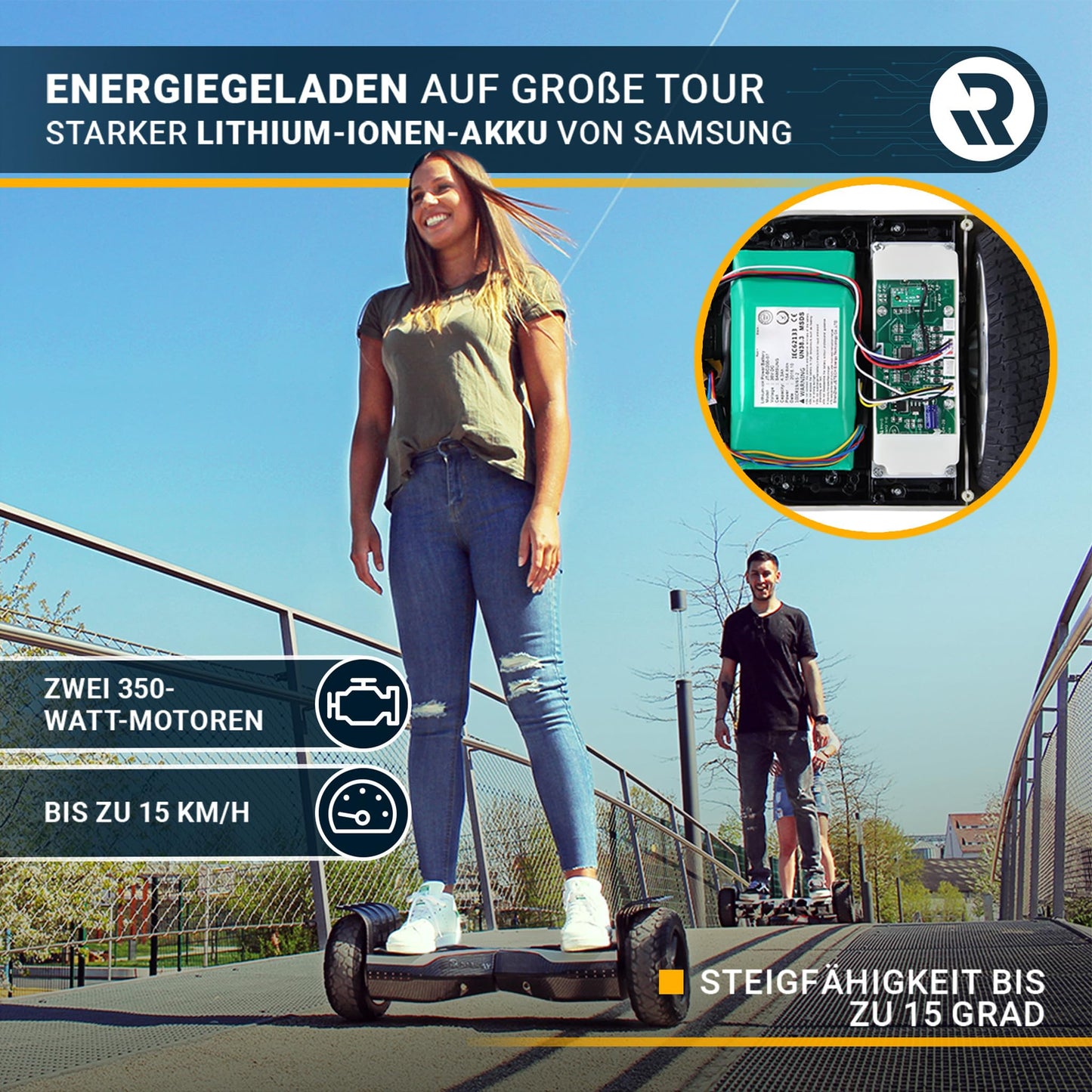 Robway X2 hoverboard | 𝐃𝐀𝐒 𝐎𝐑𝐈𝐆𝐈𝐍𝐀𝐋 ® hoverboards for kids, teens, & adults - APP control - 𝟮 x 𝟯𝟱𝟬 watt motors - self-balance - Bluetooth (X2 black matte, off-road)