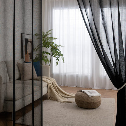 MIULEE 2-Pack Sheer Voile Curtain with Grommets, Transparent Curtain made of Voile Polyester for Living Room Airy Decor Curtain for Bedroom 140 X 260 cm (W x H), Grommet Top Black