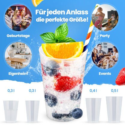Drinking light® 25 reusable cups | Reusable drinking cups 0.3L | Shatterproof | Dishwasher safe | Party cups plastic cups reusable | Plastic cups in transparent