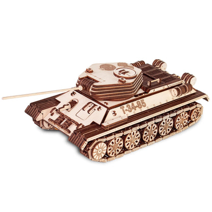EWA Eco-Wood-Art 3D Puzzle for Adults 3D wooden puzzle with rubber band motor, wheels, and rotating cannon 965 pieces DIY wooden tank model kit T-34-85 for adults and teenagers 14+