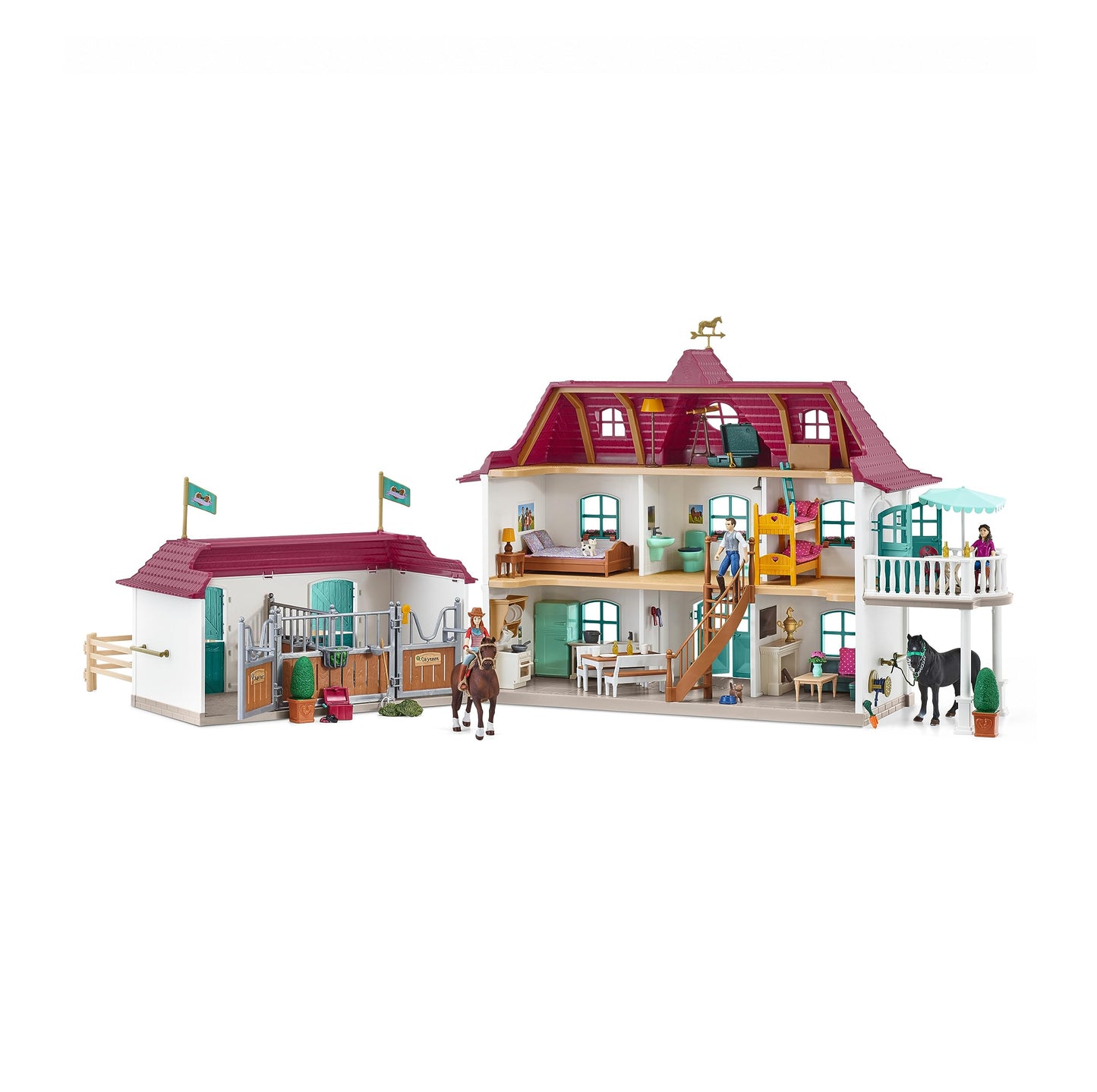 SCHLEICH Horse Club | Lakeside Equestrian Center 42551 | Set includes house with horse stable, 2 horses, Hannah, her parents & accessories | great gift for kids | horse toy for ages 5+ | 192 pieces