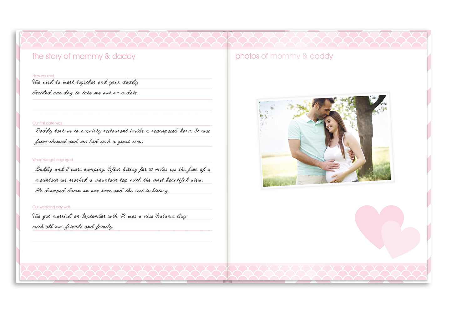 Pearhead First 5 Years Chevron Baby Memory Book with Clean-Touch Baby Safe Ink Pad for Baby Handprint or Footprint, Baby Girl Keepsake Book, Imprint Kit Included, Pink, US English Version