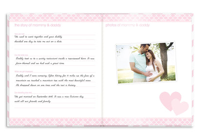 Pearhead First 5 Years Chevron Baby Memory Book with Clean-Touch Baby Safe Ink Pad for Baby Handprint or Footprint, Baby Girl Keepsake Book, Imprint Kit Included, Pink, US English Version