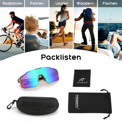 FEISEDY Sport Sunglasses for Men Women Cycling Glasses Mirror Sports Glasses for MTB Racing Cycling Biking Running Enduro with UV400 Protection B2388