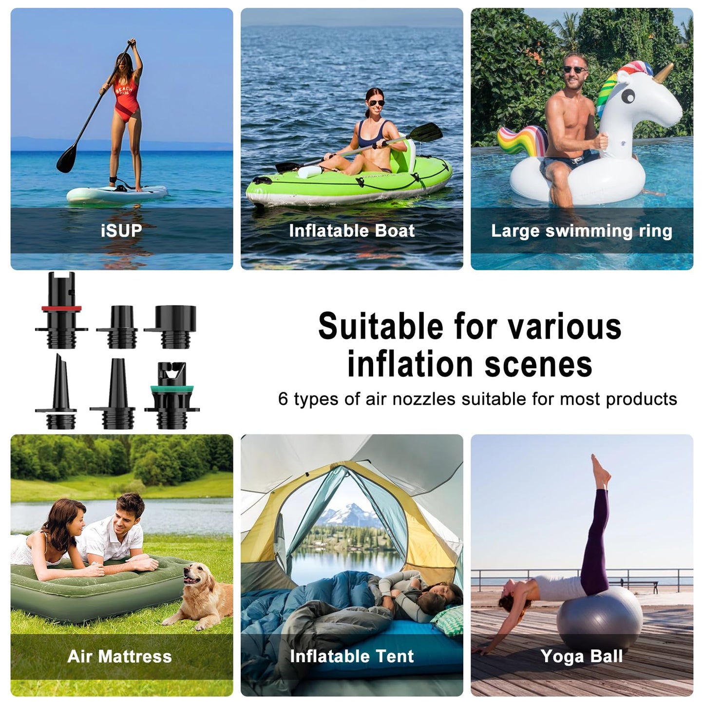 Mojimdo Electric SUP Pump 20PSI, with Battery, 5 Modes & Custom Mode, Compact with Carry Strap, Auto-Off & Pa/PSI Switch, Air Pump for Kayaks, Tents, Mattresses, Swim Rings