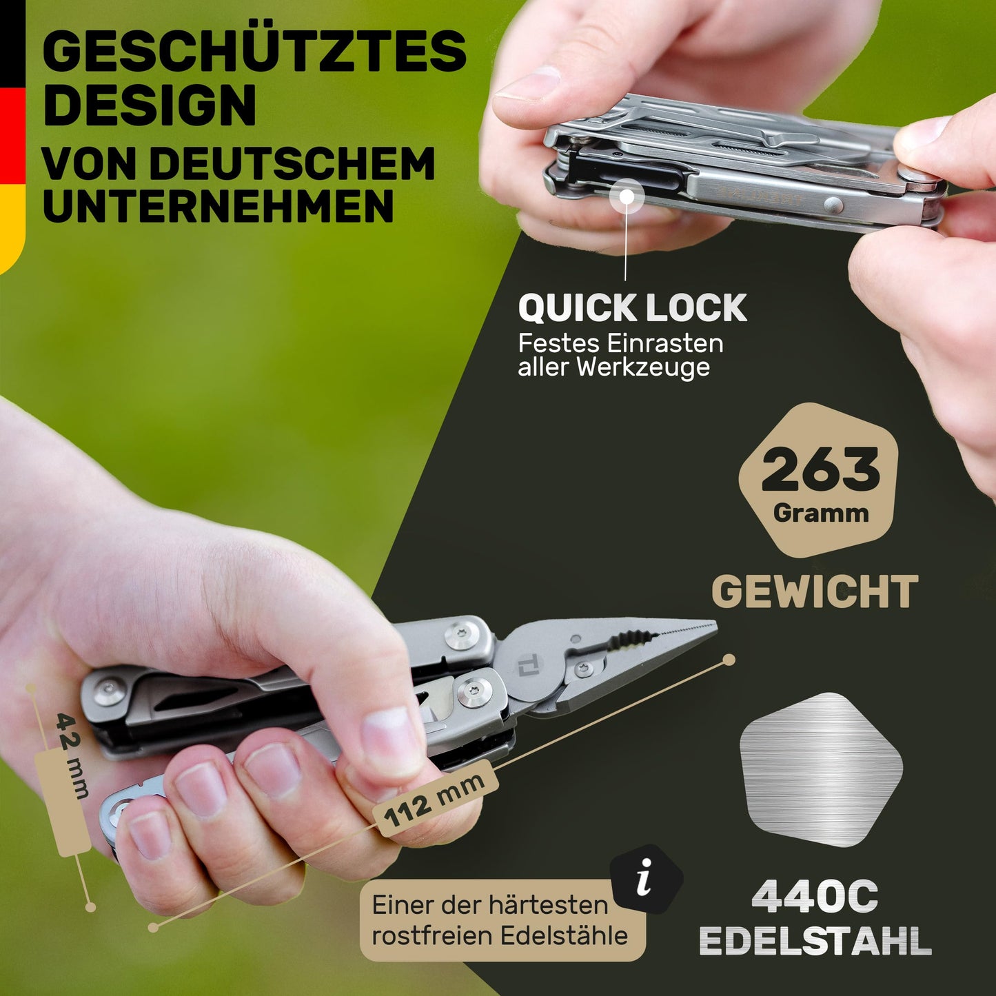 TREKLINE Premium Multitool Tool [stainless steel] Survival Multifunction knife perfect camping accessory, Multifunction tool [28 functions] pocket knife, Protected design