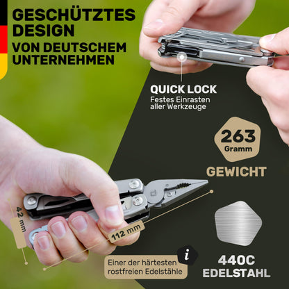 TREKLINE Premium Multitool Tool [stainless steel] Survival Multifunction knife perfect camping accessory, Multifunction tool [28 functions] pocket knife, Protected design