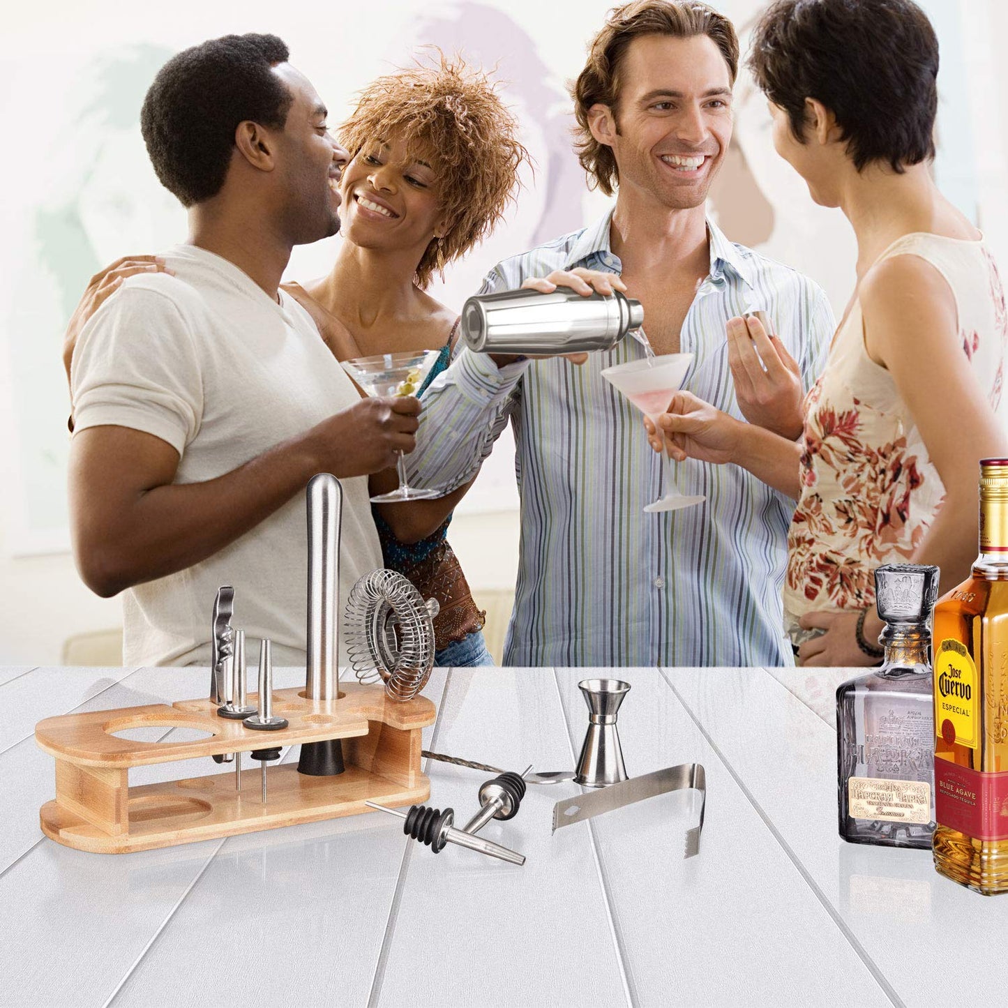 Cocktail Shaker Set, Esmula 750ML 12-Piece Stainless Steel Bartender Kit Professional Martini Mixing Bartending Kit Combination, Home Stylish Bar Tool Set with Cocktail Recipe Book (Silver)