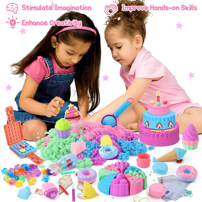 Toyssa Ice Cream Parlor Play Sand Sand Toys Ice Magic Sand Kit with 900g Kinetic Sand Cake Mold Play Money Ice Cream Toy for Kids, Play Sand Set Magic Sand Gift for Kids Girls 3 4 5 6 7 8 Years