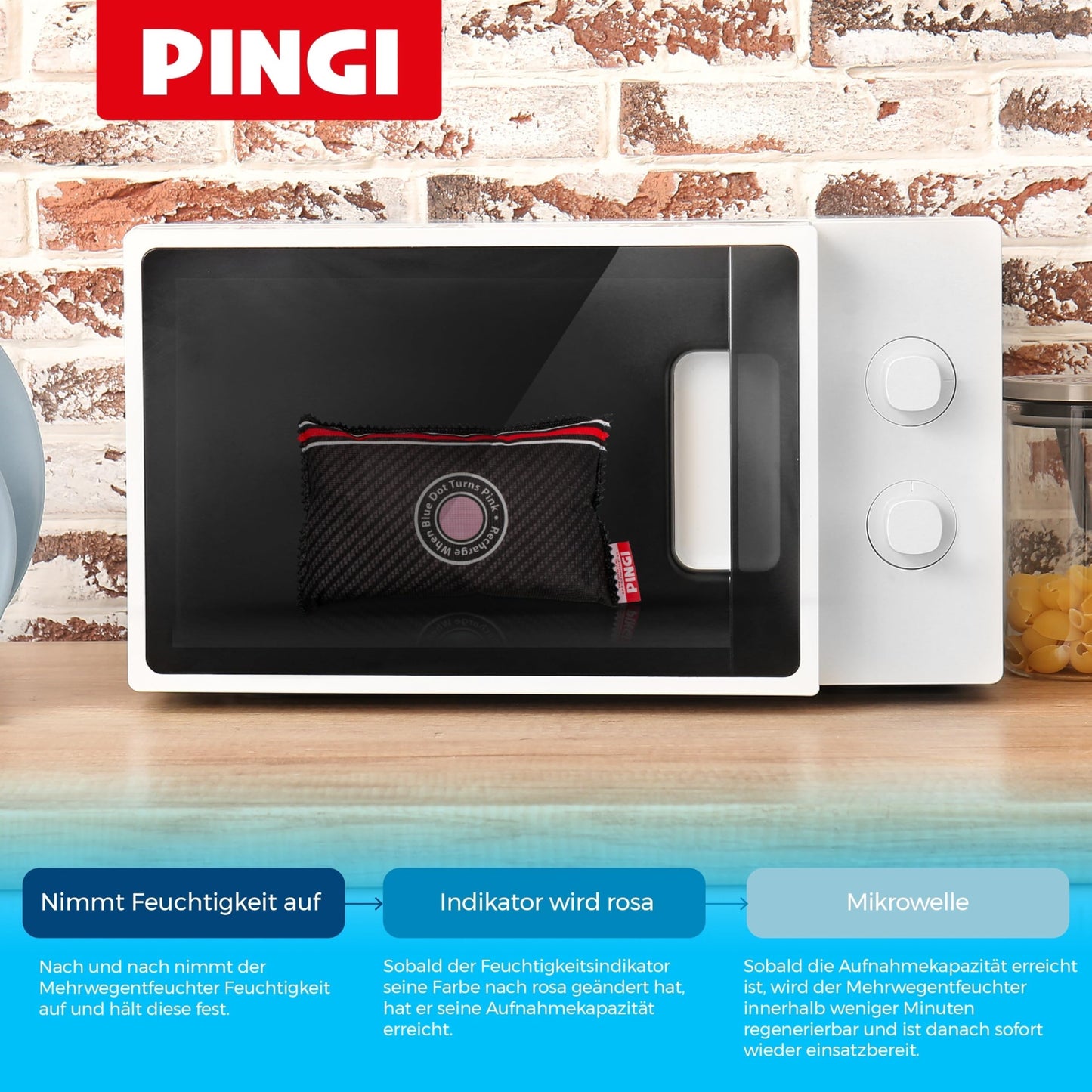 PINGI Dehumidifier for car and home, reusable dehumidifier bags 2 x 350 g. Silica gel fights moisture, condensation, odors. Leak-proof. Dehumidifier for homes and vehicles.
