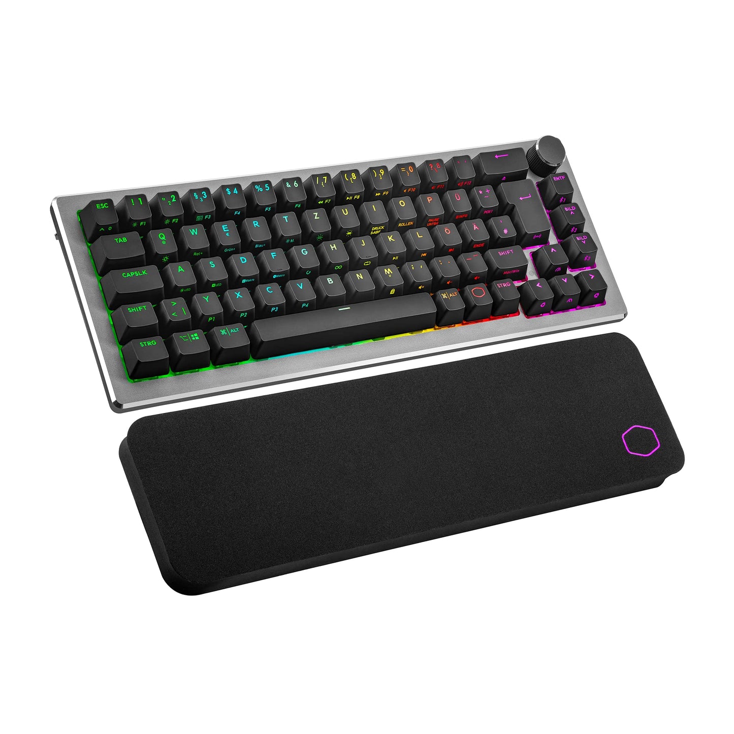 Cooler Master CK721 Mechanical Gaming Keyboard - 65% Layout, Brown Switches, RGB Lighting, Hybrid Wireless Technology, Precision Wheel - Space Grey, DE - QWERTZ