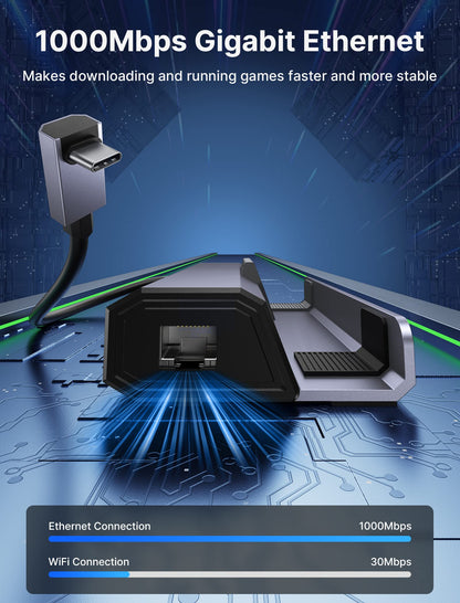 JSAUX 7-in-1 Docking Station compatible with Valve Steam Deck/OLED/ASUS ROG Ally/Lenovo Legion go/MSI Claw, featuring 4K@60Hz HDMI & DisplayPort, Gigabit Ethernet, 3 USB A 3.2, and USB C 100W-HB0702.