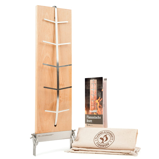 FINNWERK Flame Salmon Board - Flame salmon boards with stainless steel holder - Perfect salmon boards for grilling made of solid birch - Also ideal as a smoking board - Angle system for optimal adjustment