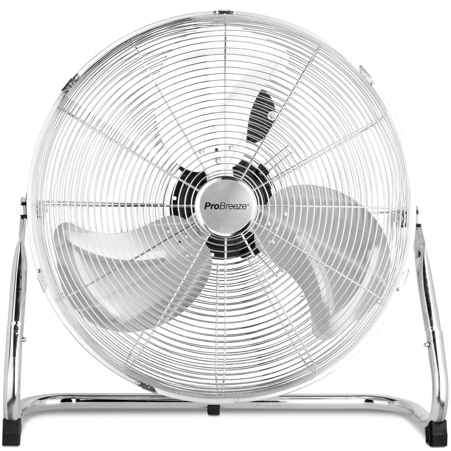 Pro Breeze 50 cm Chrome Floor Fan with 3 Speed Settings and Adjustable Fan Head - Air Circulator for Gym or Workshop