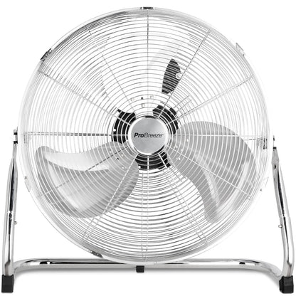 Pro Breeze 50 cm Chrome Floor Fan with 3 Speed Settings and Adjustable Fan Head - Air Circulator for Gym or Workshop