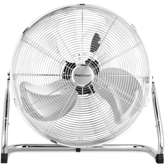 Pro Breeze 50 cm Chrome Floor Fan with 3 Speed Settings and Adjustable Fan Head - Air Circulator for Gym or Workshop