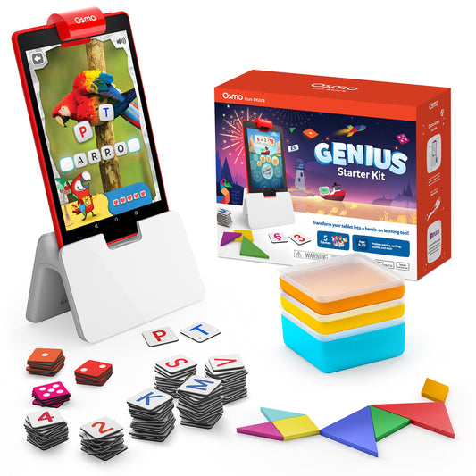 Osmo - Genius Starter Kit for Fire Tablet - 5 interactive learning games - Ages 6-10 - Math, spelling, art, creativity, and physics