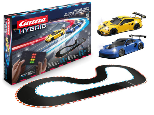 Carrera HYBRID Runway Chase - Next generation racing fun - Legendary Porsche 911 GT3 R in 1:50 scale - Hybrid technology with AI support - Smartphone app control - Amazon Exclusive