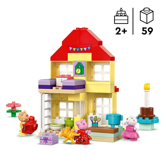 LEGO DUPLO Peppa's Birthday House: creative toy with 3 figures, buildable and rebuildable toy house for kids aged 2 and up, boys and girls, promotes dexterity 10433