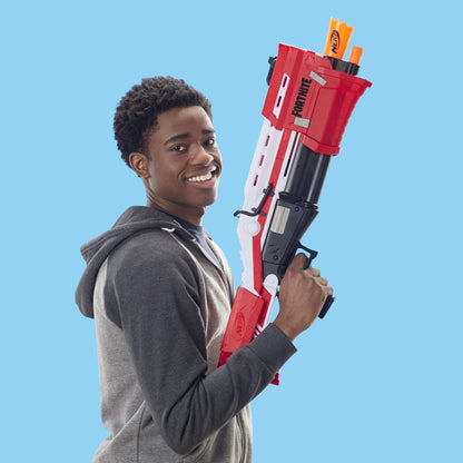 NERF Hasbro E7065EU4 TS Pump-Action Blaster, 8 Mega Fortnite Darts, Dart Storage Compartment - For Teens and Adults Red.