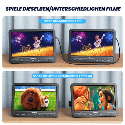 NAVISKAUTO 10.5-inch Car DVD Player with 2 Monitors, Built-in 5000mAh Battery, HDMI IN, Portable Car DVD Player TV for Backseat, Supports USB/SD Card, with Two Headphones.
