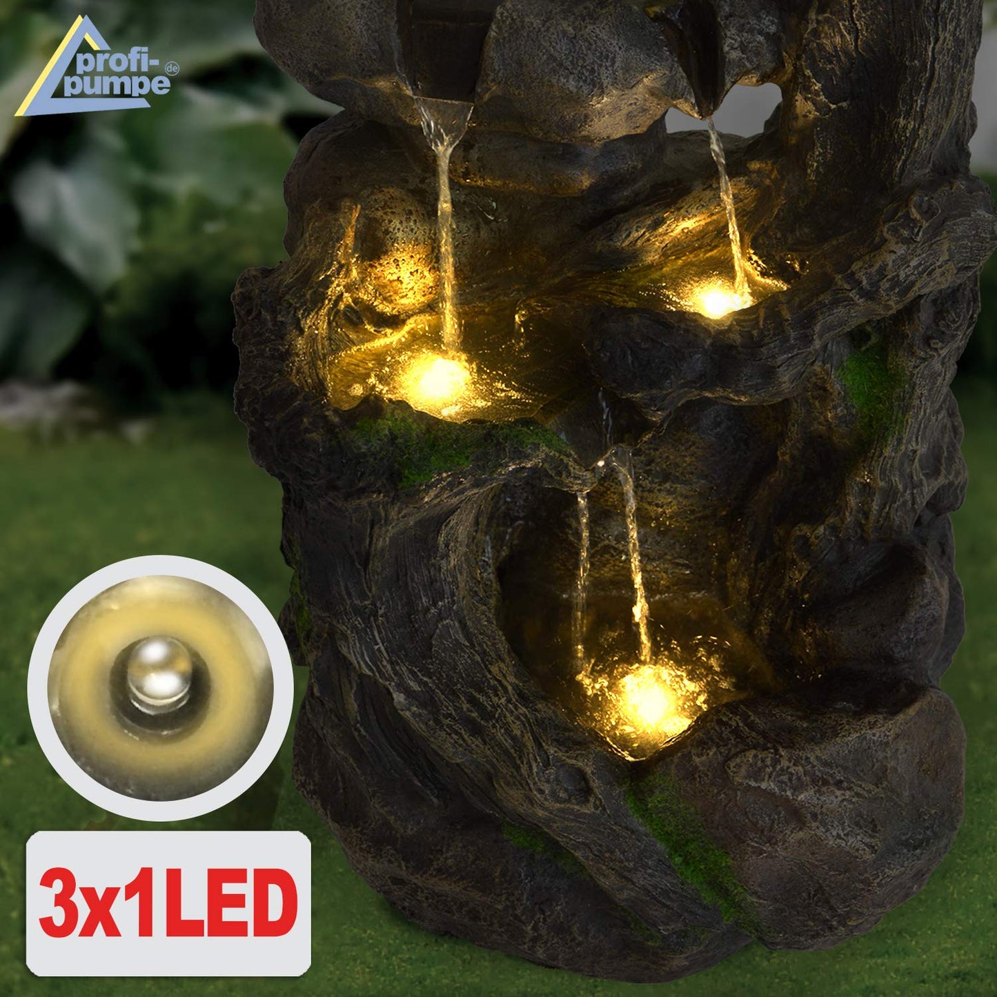 Garden Fountain Decorative Fountain Indoor Fountain 230V Waterfall Water Feature for Garden, Pond, Patio, Balcony Very Decorative (TREE ROOT & Stone Cascade with LED Light)