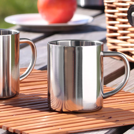 com-four® 2x Stainless Steel Thermal Mug - 300 ml per mug - Double-walled insulated cup - Breakproof coffee cup - Thermal drinking cup - Camping mug - Cup - BPA-free (300ml)
