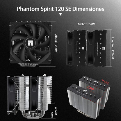 Thermalright Phantom Spirit 120 SE CPU Air Cooler, 7 Heatpipes CPU Cooler, Dual 120mm TL-C12B V2 PWM Fans, AGHP 4.0 Technology, S-FDB Bearing, For AMD AM4 AM5/Intel 1700/1150/1151/1200, PC Cooler